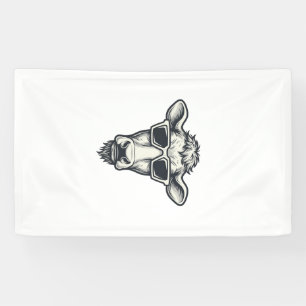 Cool Cow Sunglasses Vintage Engraving Vector Desig Banner