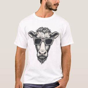 Cool Cow Sunglasses Vintage Engraving Vector Desig T-Shirt