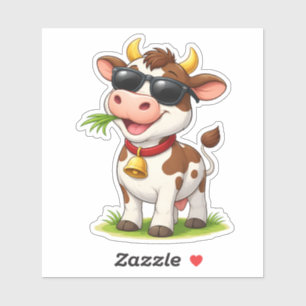 Cool Cow Wearing SunglasseCustom-Cut Vinyl Sticker