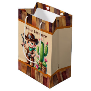 Cool cowboy boys Birthday party customisable Mediu Medium Gift Bag