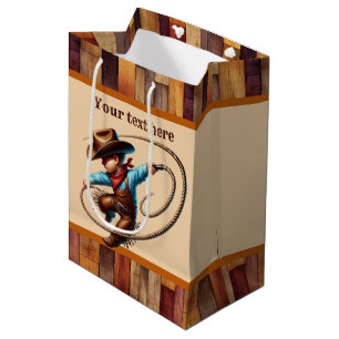 Cool cowboy boys Birthday party customisable Mediu Medium Gift Bag