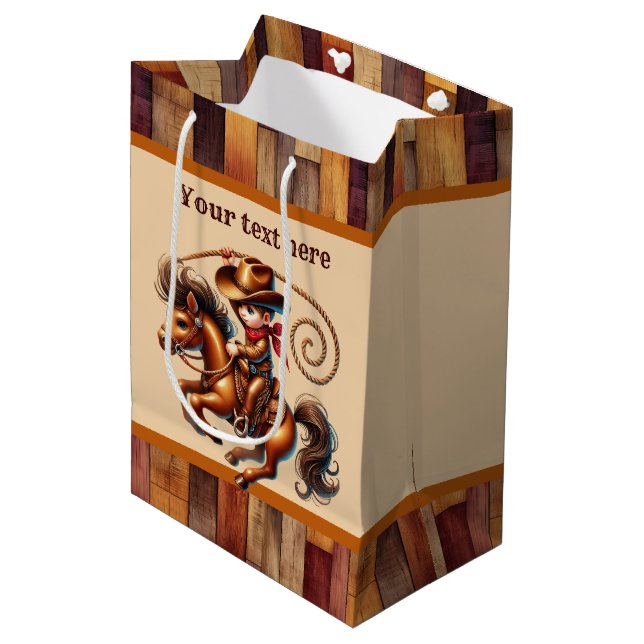 Cool cowboy boys Birthday party customisable  Medium Gift Bag (Front Angled)