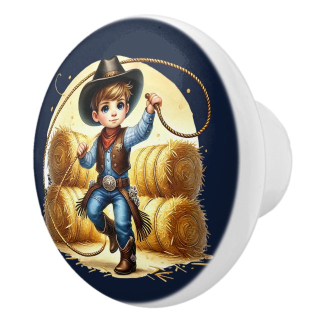 Cool cowboy roping boys ceramic knob (Right)