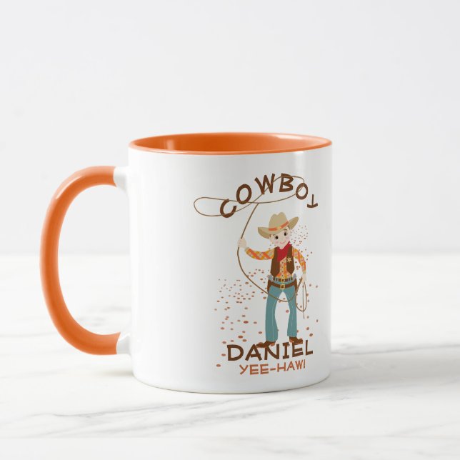 Cool cowboy with a lasso kids Birthday Party Mug (Left)