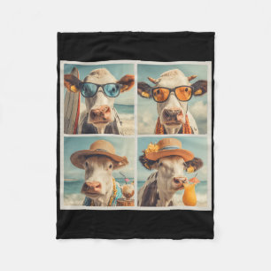 Cool Cows With Sungles Beach Cow Animals Vacation  Fleece Blanket