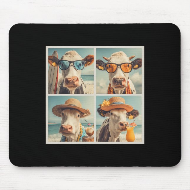 Cool Cows With Sungles Beach Cow Animals Vacation  Mouse Pad (Front)