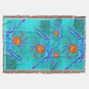 Cool Crab Undersea Art Throw Blanket