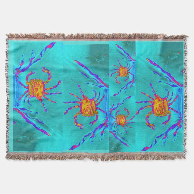 Cool Crab Undersea Art Throw Blanket (Front)