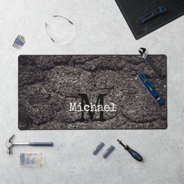 Cool Cracked asphalt road grey lines Monogram Desk Mat (Workstation)