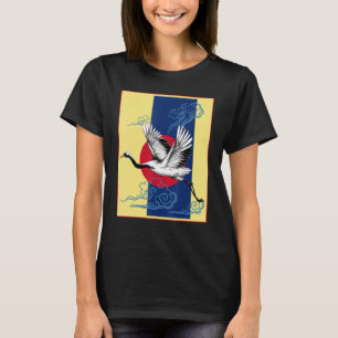 Cool Crane Bird Artwork Dance Of Crane Japanese Re T-Shirt