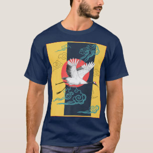 Cool Crane Bird Artwork, Dance of Cranes Japanese T-Shirt