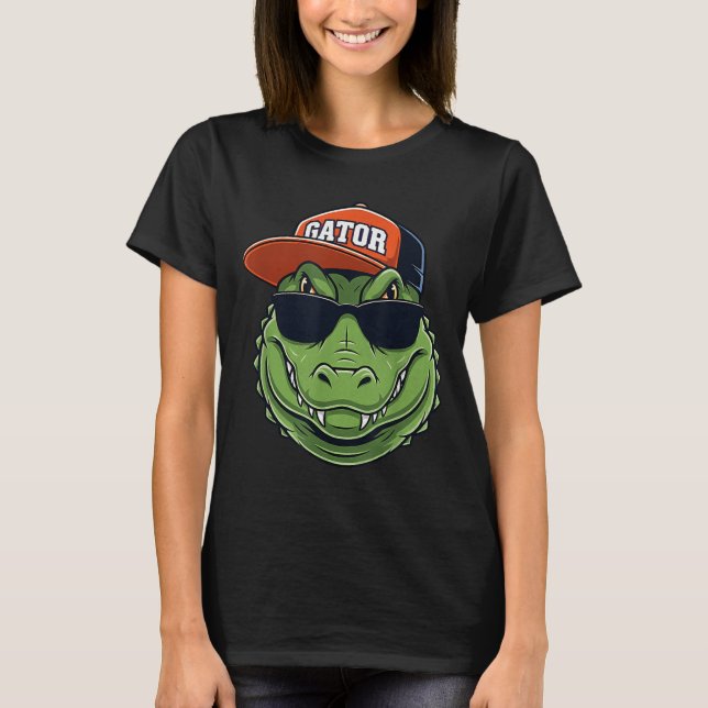 Cool Crocodile Animal Gator Graphic With Cap And S T-Shirt (Front)