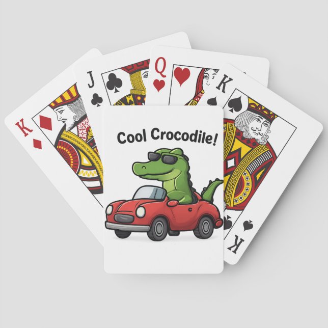 Cool Crocodile Cartoon in Sunglasses Driving a Car Playing Cards (Back)