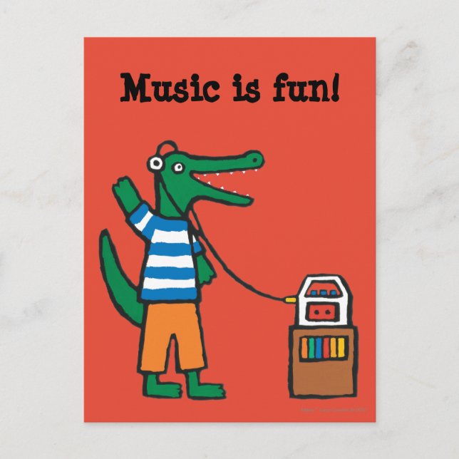 Cool Crocodile Listens to Music Postcard (Front)
