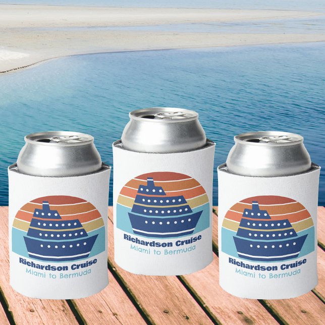 Cool Cruise Ship Family Trip Sunset Personalised Can Cooler (Creator Uploaded)
