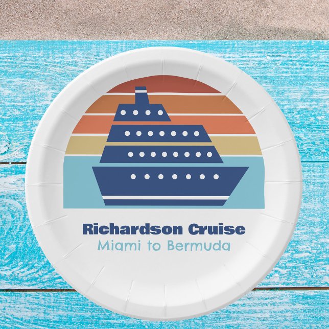Cool Cruise Ship Sunset Personalised Beach Party Paper Plate (Creator Uploaded)