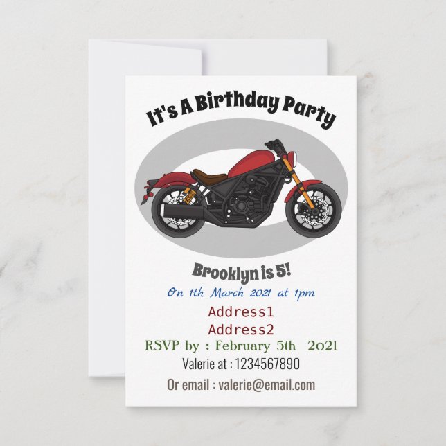 Cool cruiser style motorcycle invitation (Front)