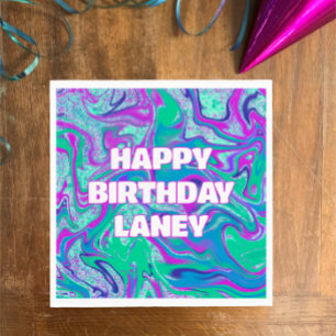 Cool Custom Aqua Swirl Glitter Girl Birthday Party Napkin