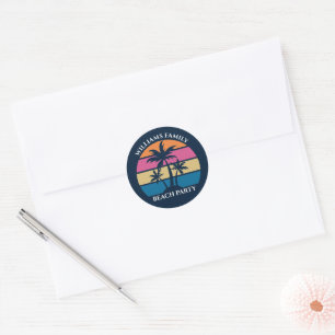 Cool Custom Beach Party Blue Palm Trees Classic Round Sticker