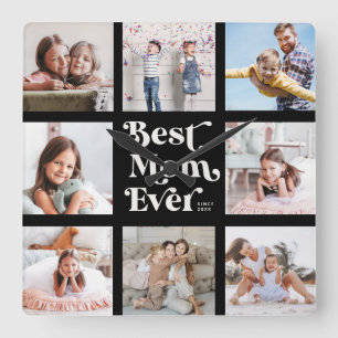 Cool Custom Best Mum Ever Modern Photo Collage Square Wall Clock