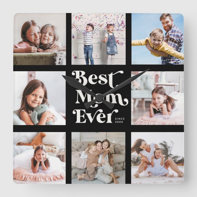 Cool Custom Best Mum Ever Modern Photo Collage Square Wall Clock (Front)