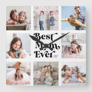Cool Custom Best Mum Ever Modern Photo Collage Square Wall Clock