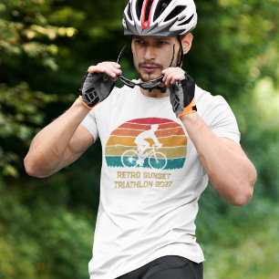 Cool Custom Cyclist Sunset Retro Triathlon T-Shirt