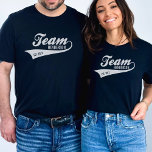Cool Custom Family Team Name Retro Sports Logo T-Shirt<br><div class="desc">Celebrate your family with this cool shirt featuring a retro sports like "Team" logo with a swoosh tail. Personalise by adding your name and established year. Great for family reunions, outings, family sporting events or just to show you're proud of your "team". Check out our coordinating products by clicking on...</div>