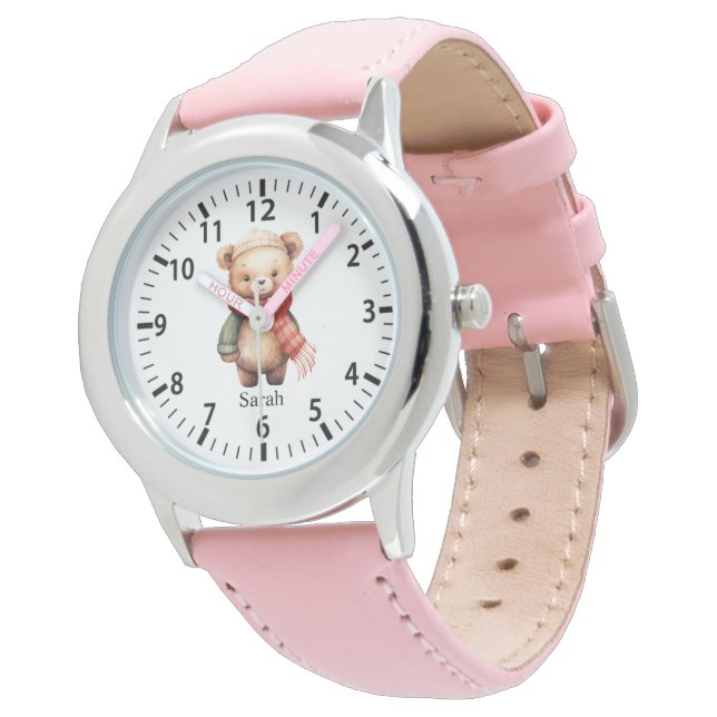 Cool Custom Name Bear with Attire and Hat Watch (Angled)