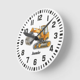 Cool Custom Name Construction Digger Truck Round Clock