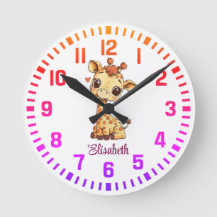 Cool Custom Name Little Giraffe Round Clock