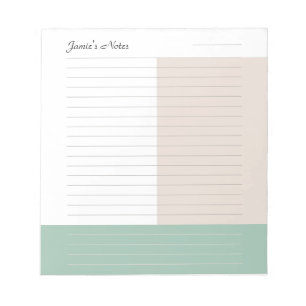 Cool Custom Name Modern Beige Muted Green Lined Notepad