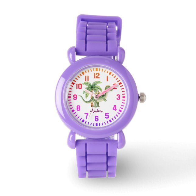 Cool Custom Name Smiling Dinosaur Watch (Front)