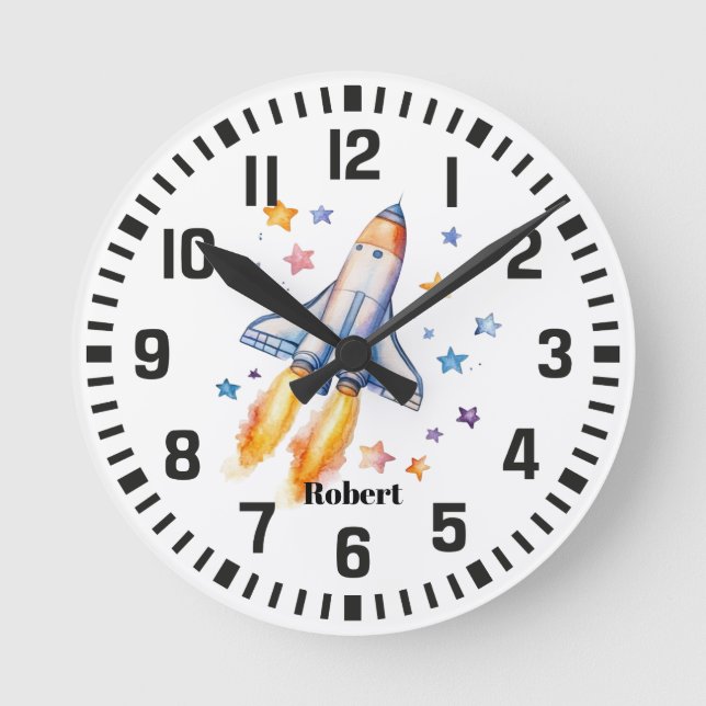 Cool Custom Name Space Shuttle Round Clock (Front)