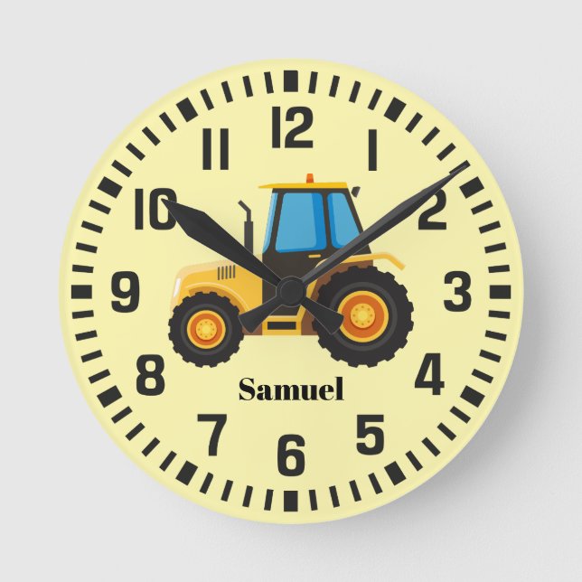 Cool Custom Name Tractor Round Clock (Front)
