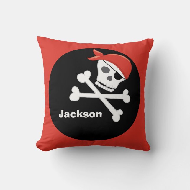 Cool Custom Pirate Kids Red Black Cushion (Front)