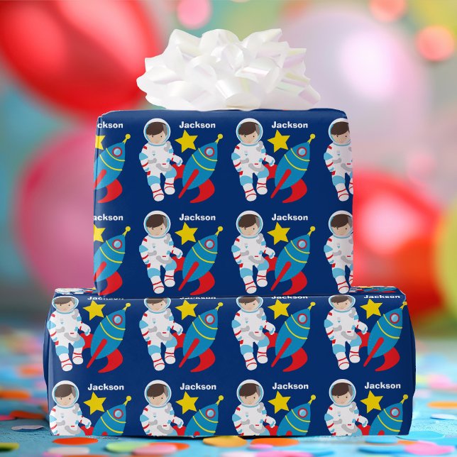 Cool Custom Space Astronaut Kids Birthday Wrapping Paper (Creator Uploaded)