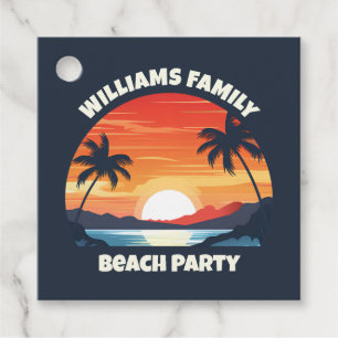 Cool Custom Sunrise Palm Trees Beach Party Blue Favour Tags