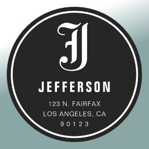 Cool Customisable Address & Monogram   B&W Classic Round Sticker