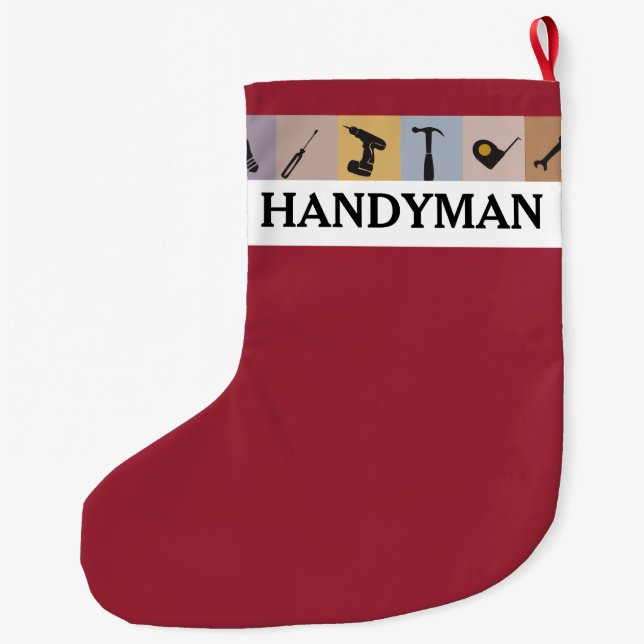 Cool Customised  Handyman Working Men Tools Large Christmas Stocking (Back)