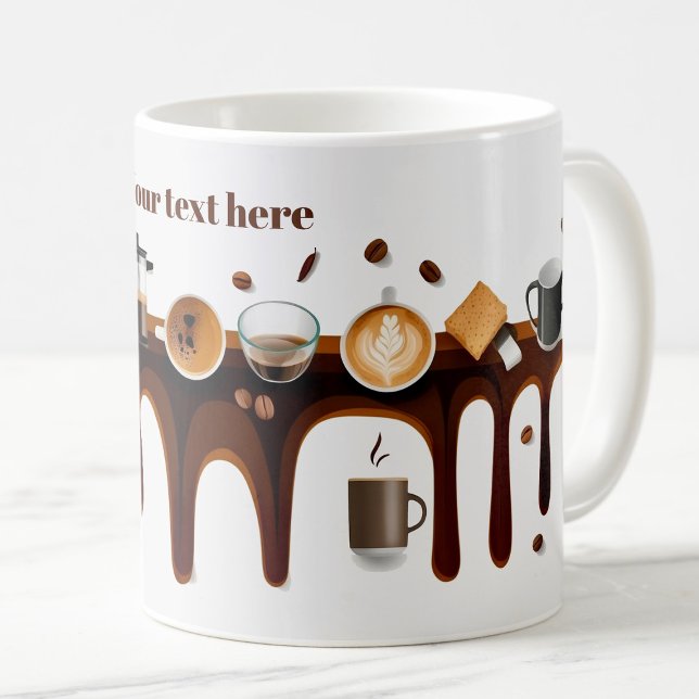 Cool cute array of coffee drinks personalised text mug (Creator Uploaded)