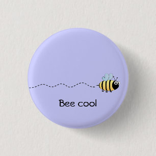 Cool cute bee cartoon pun purple 3 cm round badge