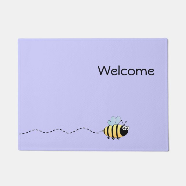 Cool cute bee cartoon purple doormat (Front)