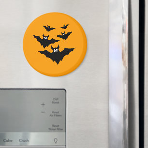 Cool cute Black Flying bats Halloween on Orange Magnet