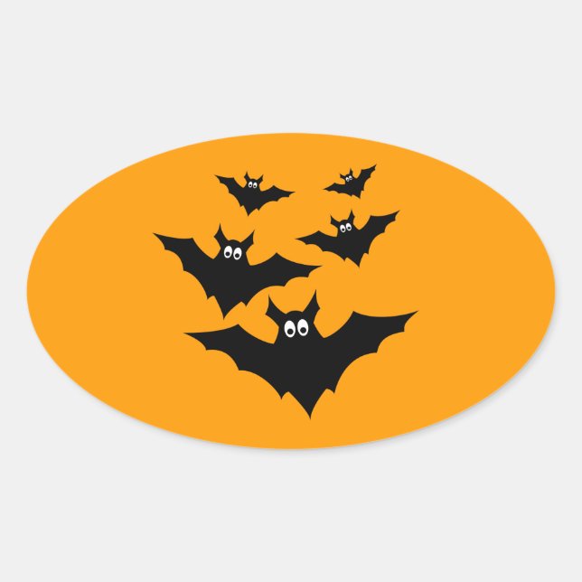 Cool cute Black Flying bats Halloween on Orange Oval Sticker (Front)