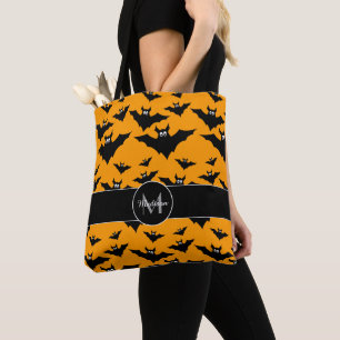 Cool cute flying bats Halloween pattern Monogram Tote Bag
