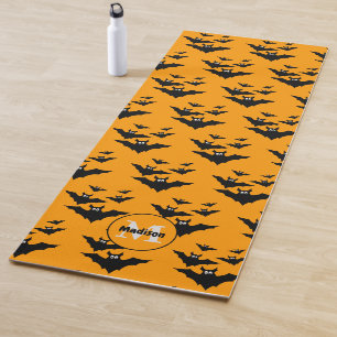 Cool cute Flying bats Halloween pattern Monogram Yoga Mat