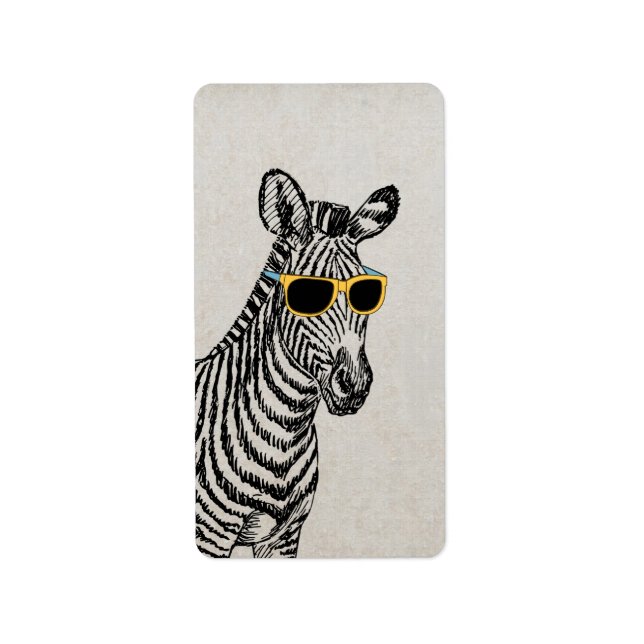 Cool cute funny zebra sketch with trendy glasses label (Front)