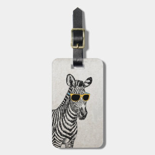 Cool cute funny zebra sketch with trendy glasses luggage tag
