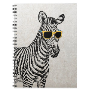 Cool cute funny zebra sketch with trendy glasses notebook